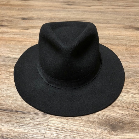 Biltmore For Madewell Montana Black Wool Felt Ribbon Wide Brim Fedora Hat S/M - Picture 5 of 7